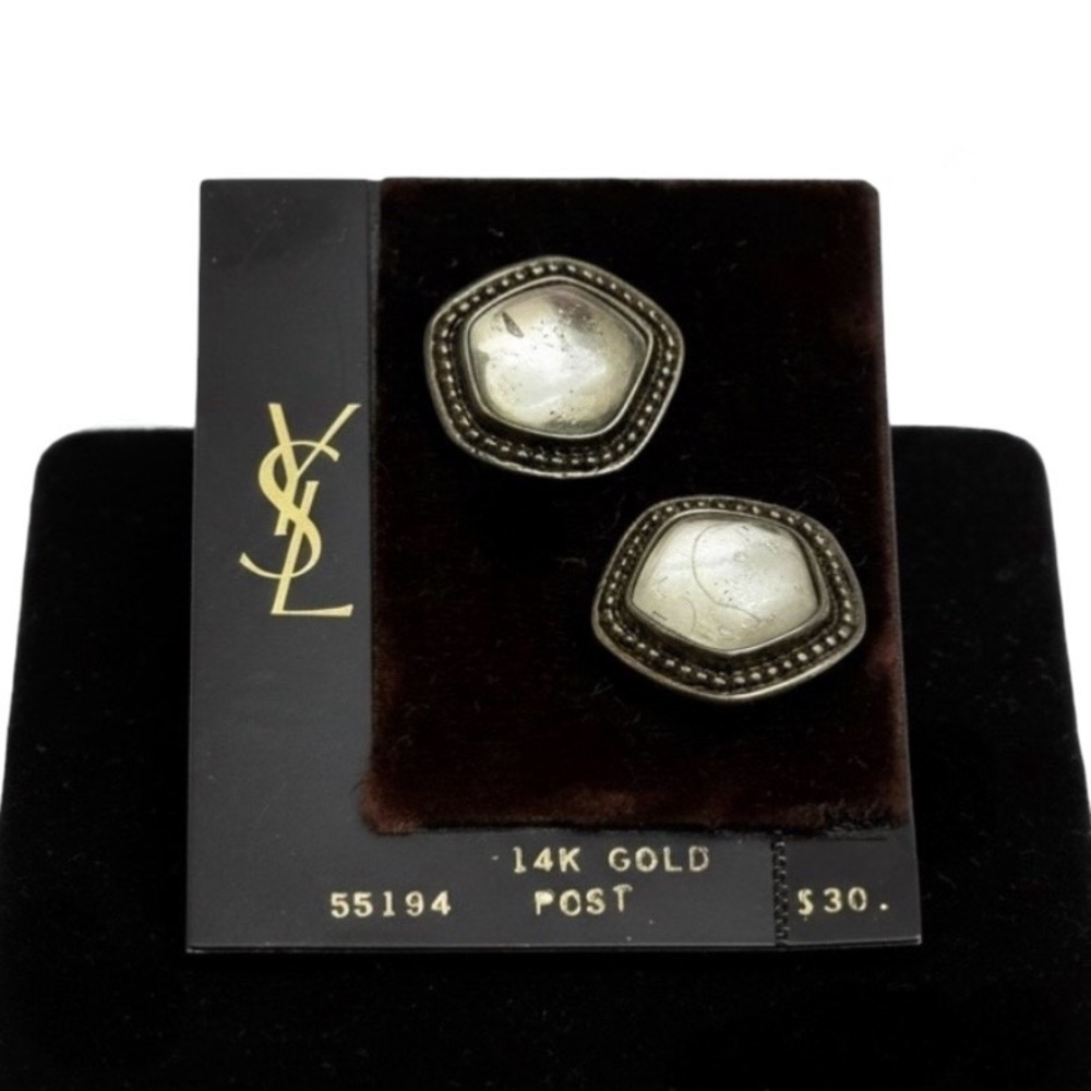 Vintage 1982 YSL Yves Saint‎ Laurent Gripoix Poured Glass Earrings 14k post